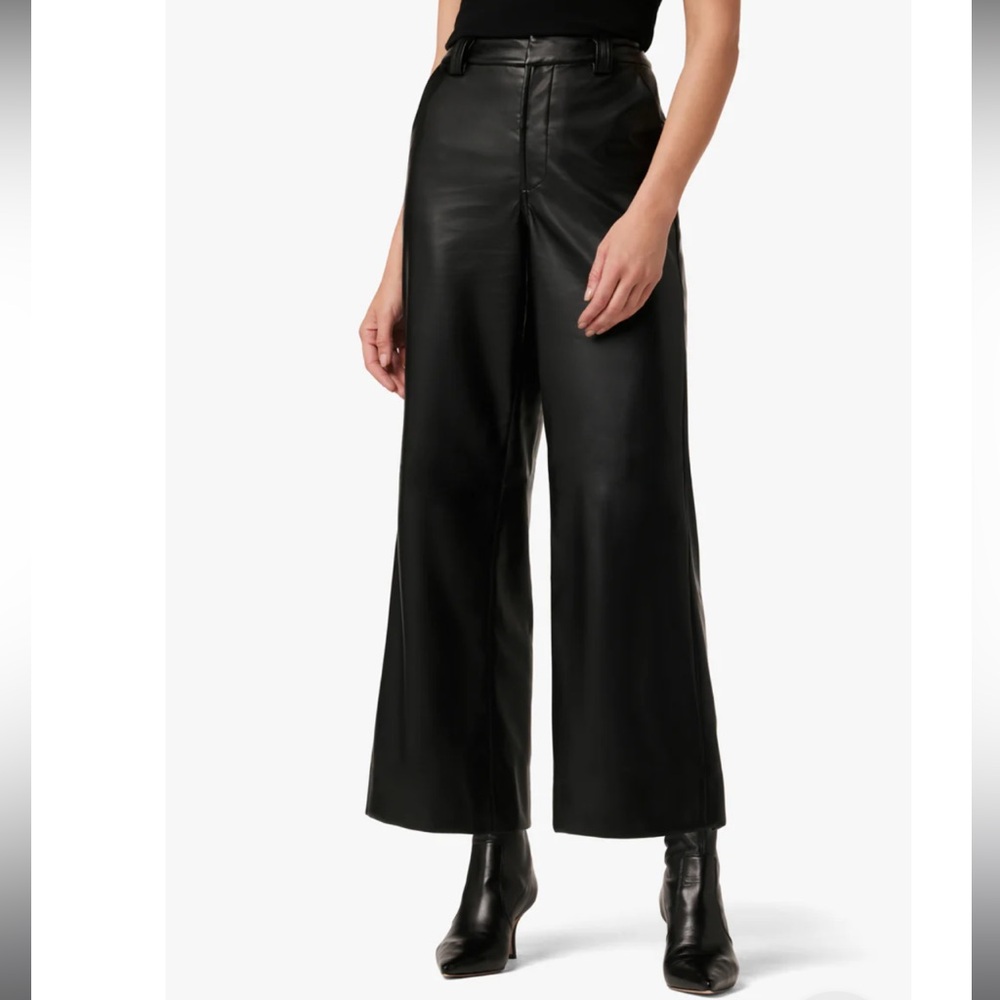 JOE’S Black Collection THE MIA Black HIGH RISE WIDE LEG ANKLE VEGAN LEATHER Pant